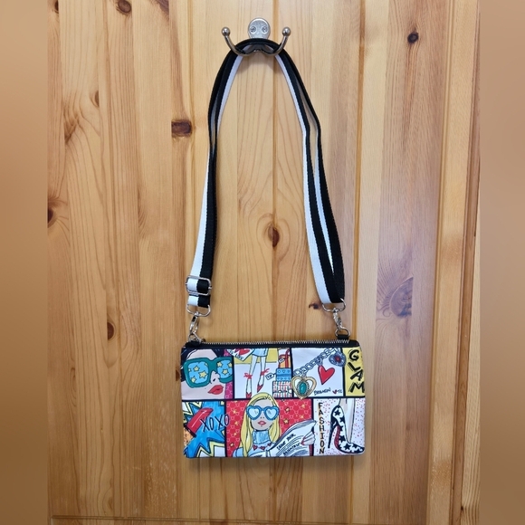 BRIGHTON GLAM GIRL CROSSBODY PURSE MINI BAG FASHIONISTA BLACK WHITE STRAP WOMEN - Picture 2 of 13
